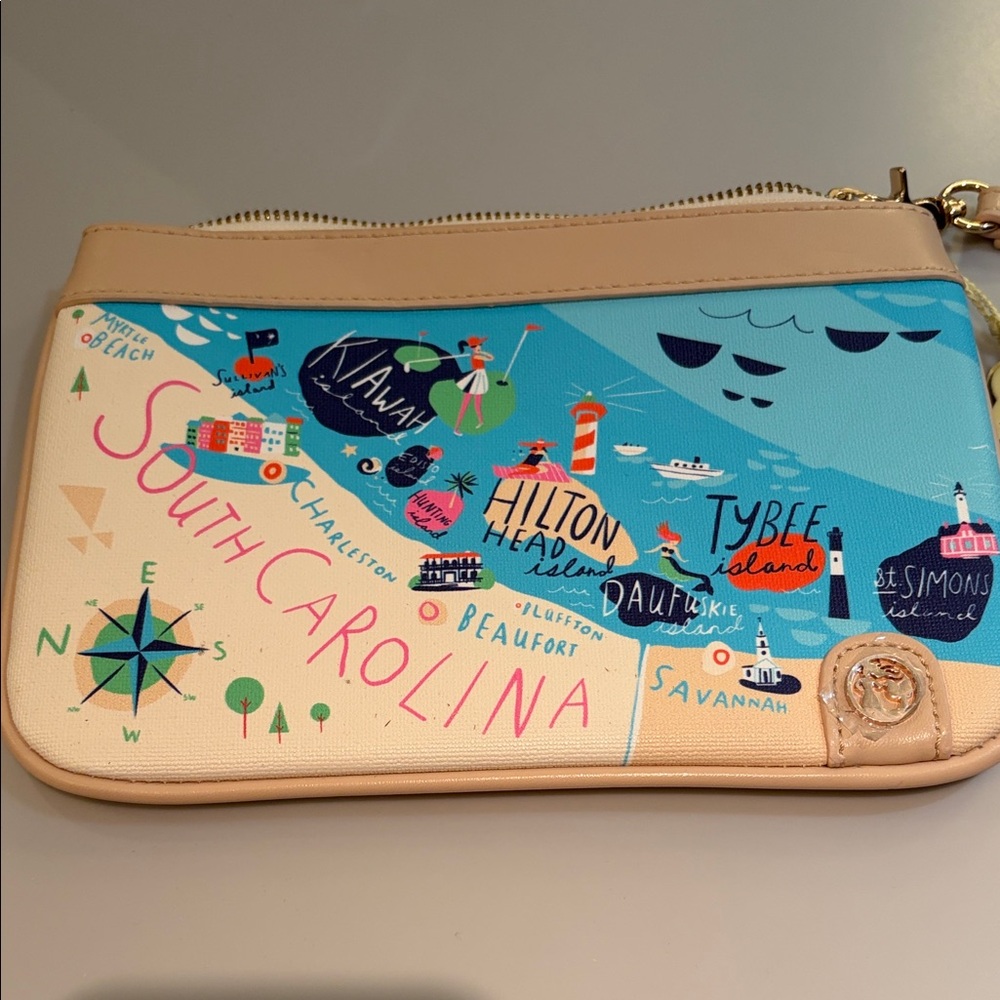 Spartina 449 South Carolina Map Wristlet - Turquoise & Neutral